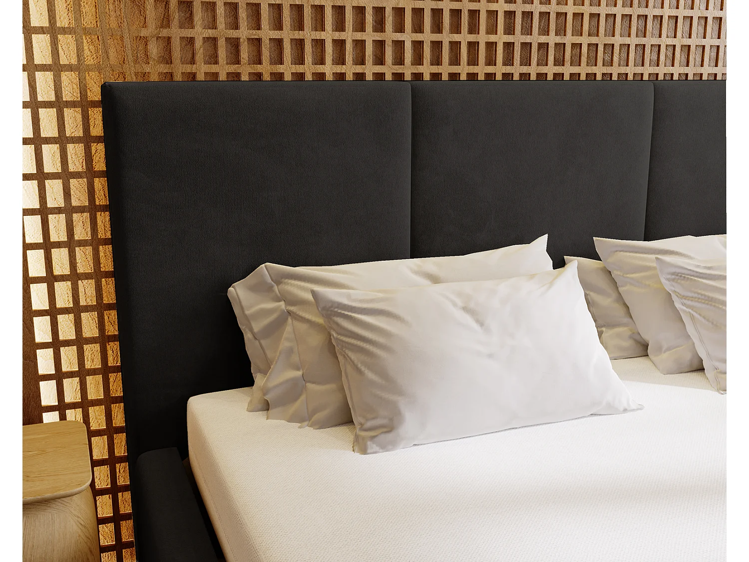 Emporius Lit 200x200 Lary - Lit avec rangement, Lit adulte rembourré - sommier à Lattes, tissu velours Noir (Magic Velvet 2219)