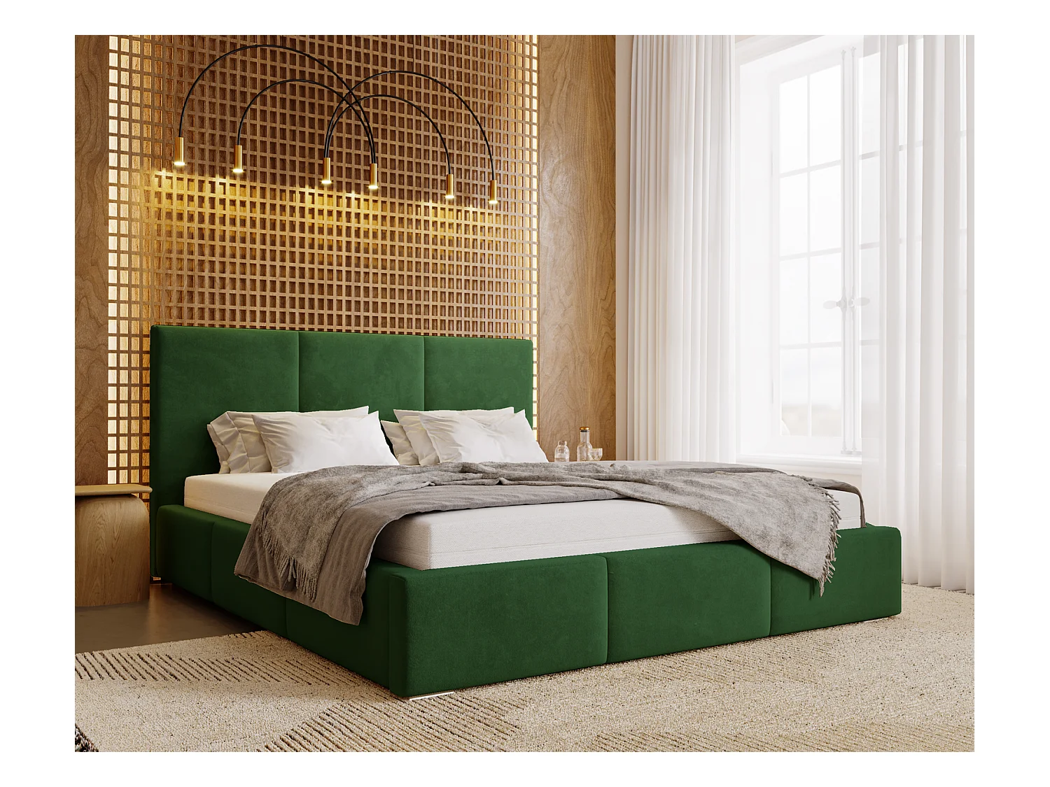 Emporius Lit 200x200 Lary - Lit avec rangement, Lit adulte rembourré - sommier à Lattes, tissu velours Vert (Magic Velvet 2225)