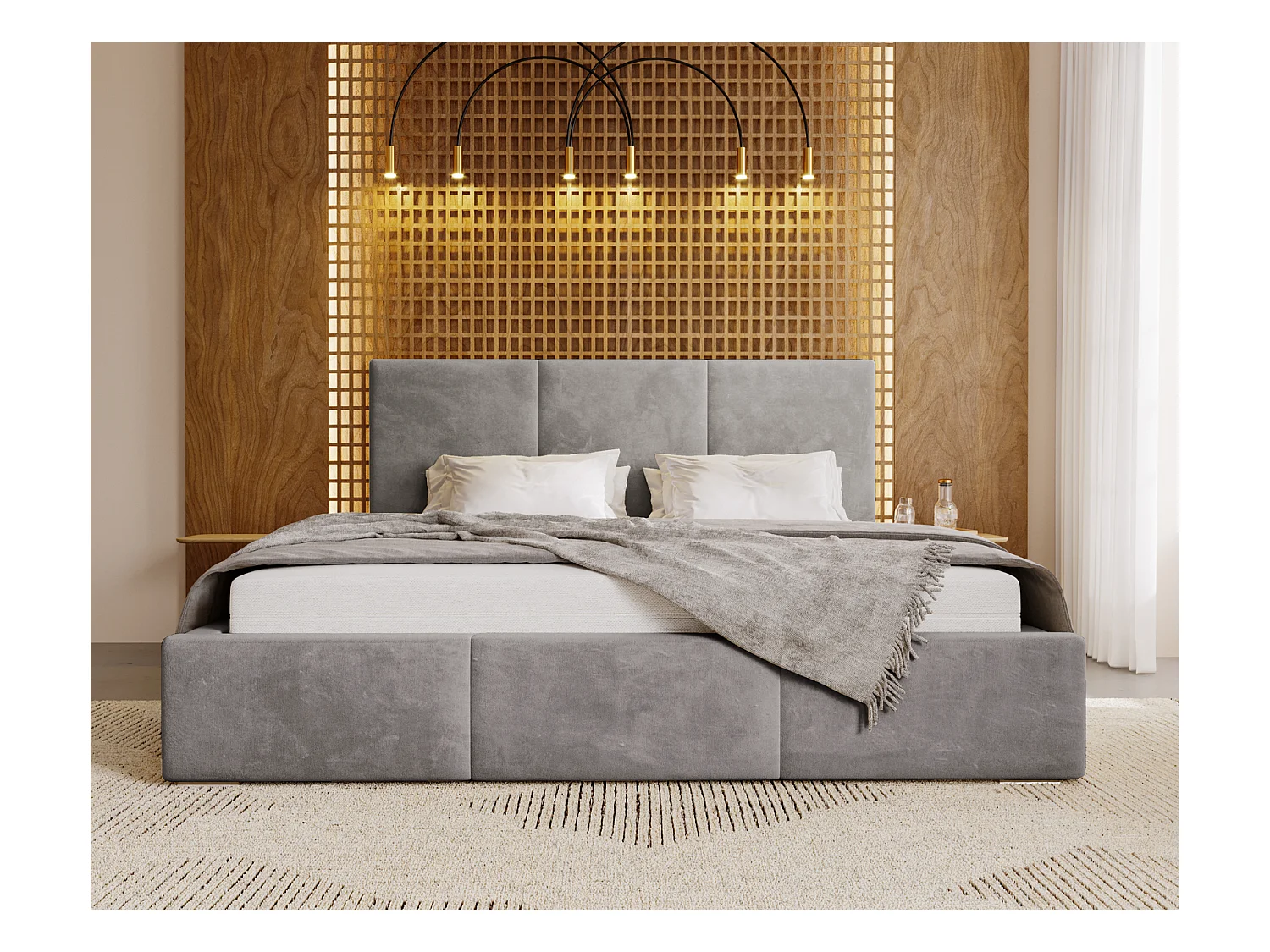 Emporius Lit 140x200 Lary - Lit avec rangement, Lit adulte rembourré - sommier à Lattes, tissu velours Gris (Magic Velvet 2217)