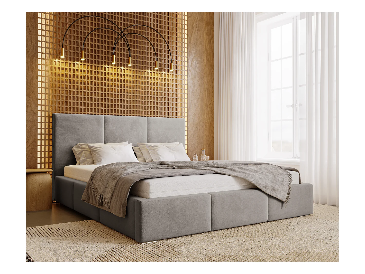 Emporius Lit 140x200 Lary - Lit avec rangement, Lit adulte rembourré - sommier à Lattes, tissu velours Gris (Magic Velvet 2217)