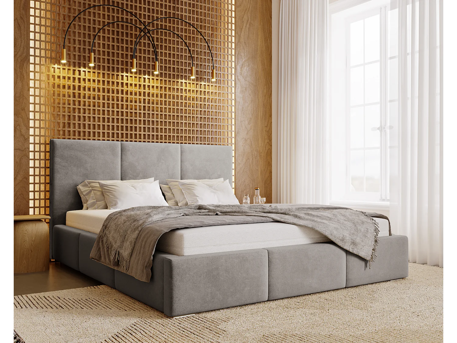 Emporius Lit 140x200 Lary - Lit avec rangement, Lit adulte rembourré - sommier à Lattes, tissu velours Gris (Magic Velvet 2217)