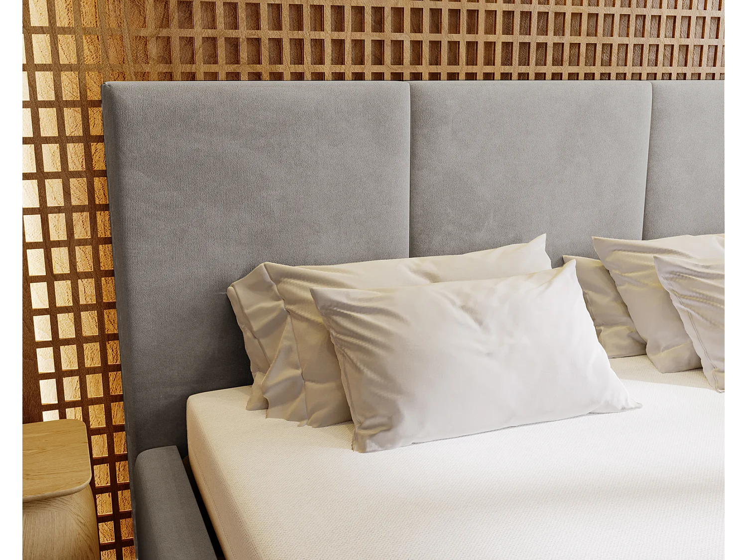 Emporius Lit 140x200 Lary - Lit avec rangement, Lit adulte rembourré - sommier à Lattes, tissu velours Gris (Magic Velvet 2217)