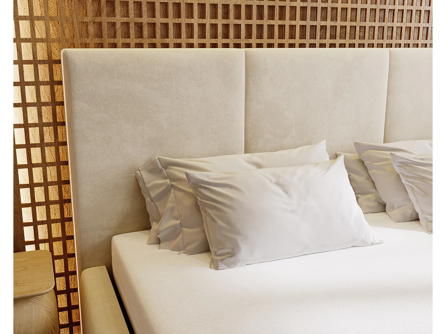 Emporius Lit 140x200 Lary - Lit avec rangement, Lit adulte rembourré - sommier à Lattes, tissu velours Beige (Magic Velvet 2201)