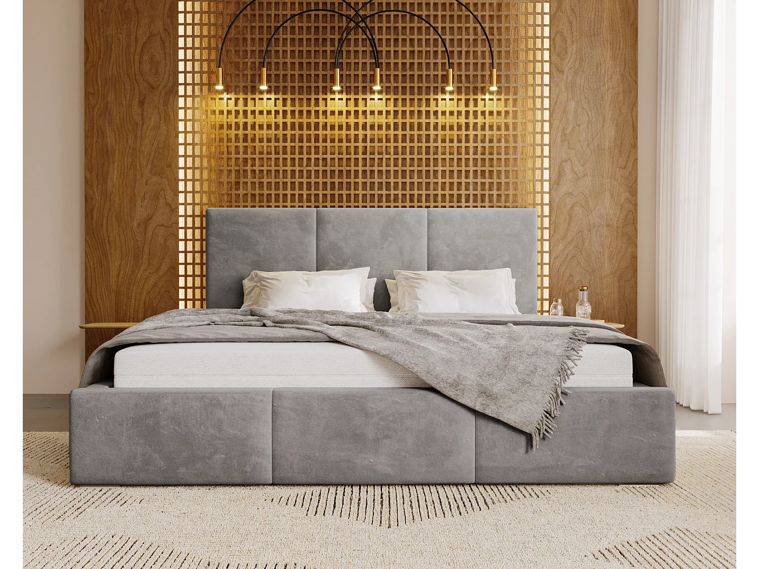 Emporius Lit 200x200 Lary - Lit avec rangement, Lit adulte rembourré - sommier à Lattes, tissu velours Gris (Magic Velvet 2217)