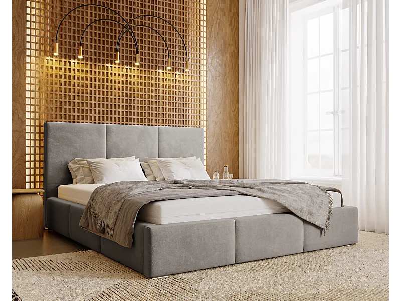 Emporius Tweepersoonsbed met opbergruimte 200x200 cm Lary - Gestoffeerd bed 200 x 200, fluweel Grijs (Magic Velvet 2217)