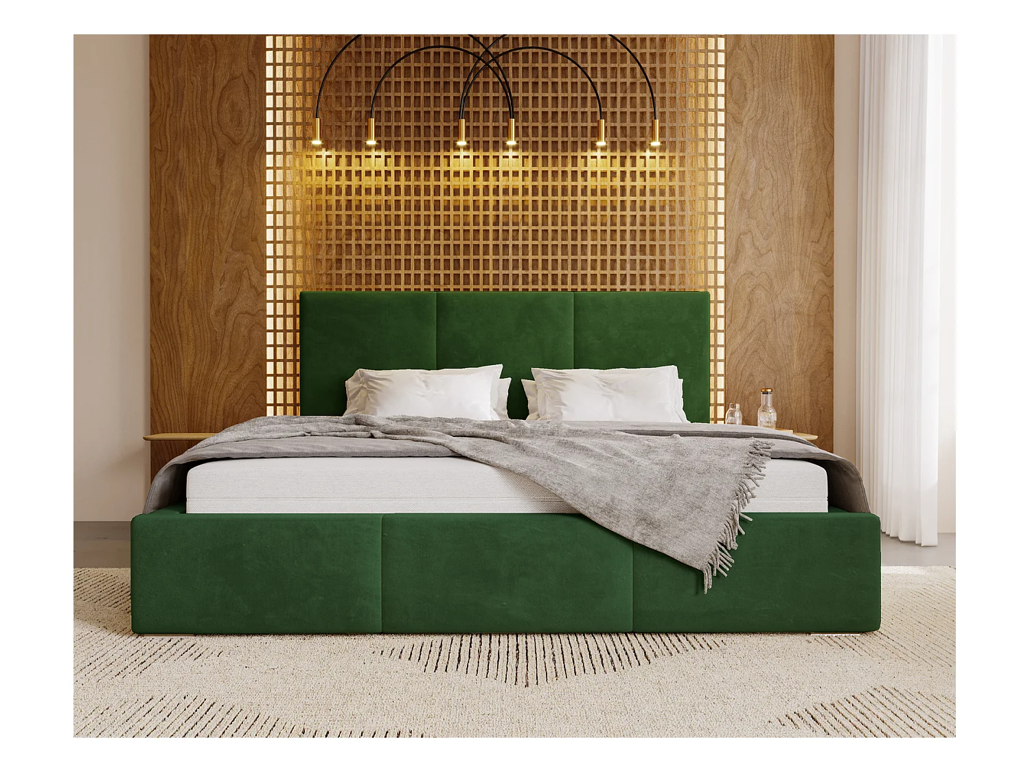 Emporius Lit 180x200 Lary - Lit avec rangement, Lit adulte rembourré - sommier à Lattes, tissu velours Vert (Magic Velvet 2225)