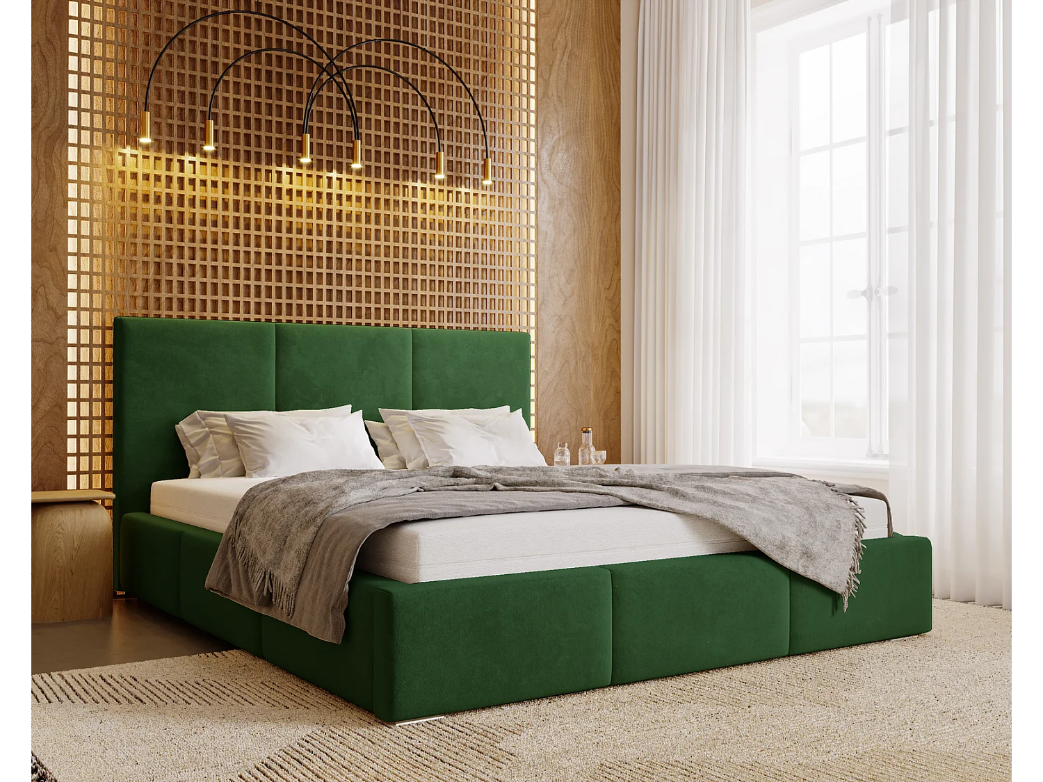 Emporius Lit 180x200 Lary - Lit avec rangement, Lit adulte rembourré - sommier à Lattes, tissu velours Vert (Magic Velvet 2225)