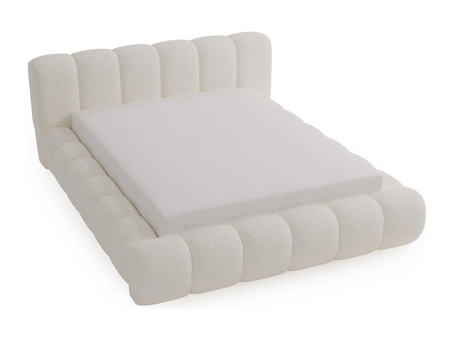 Emporius Cloud Lit rembourré 160x200 - Lit coffre avec rangement et sommier à lattes - Lit double 160x200 cm, tissu bouclé Crème (Anthology 1)