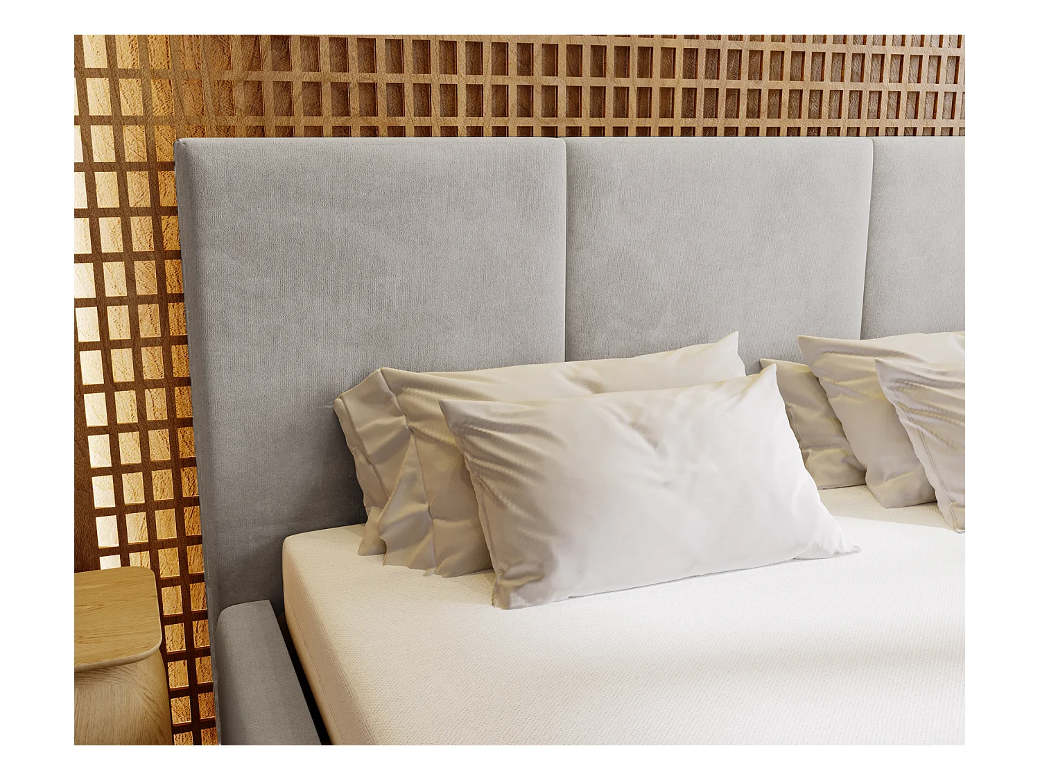 Emporius Lit 140x200 Lary - Lit avec rangement, Lit adulte rembourré - sommier à Lattes, tissu velours Gris clair (Magic Velvet 2218)