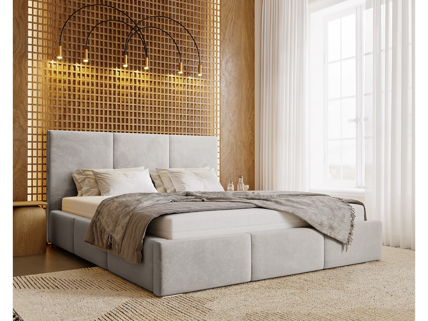 Emporius Tweepersoonsbed met opbergruimte 140x200 cm Lary - Gestoffeerd bed 140 x 200, fluweel Lichtgrijs (Magic Velvet 2218)