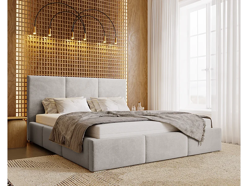 Emporius Lit 140x200 Lary - Lit avec rangement, Lit adulte rembourré - sommier à Lattes, tissu velours Gris clair (Magic Velvet 2218)