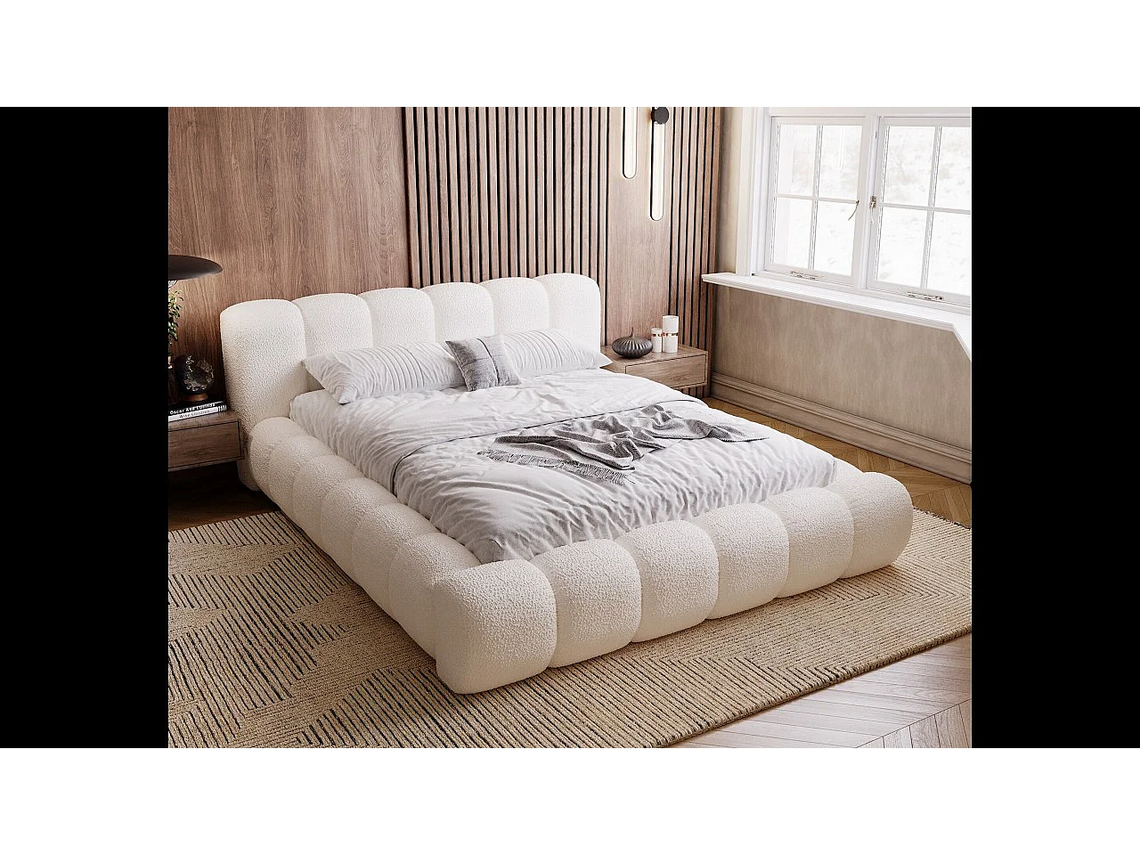Emporius Cloud Lit rembourré 180x200 - Lit coffre avec rangement et sommier à lattes - Lit double 180x200 cm, tissu bouclé Gris foncé (Anthology 18)