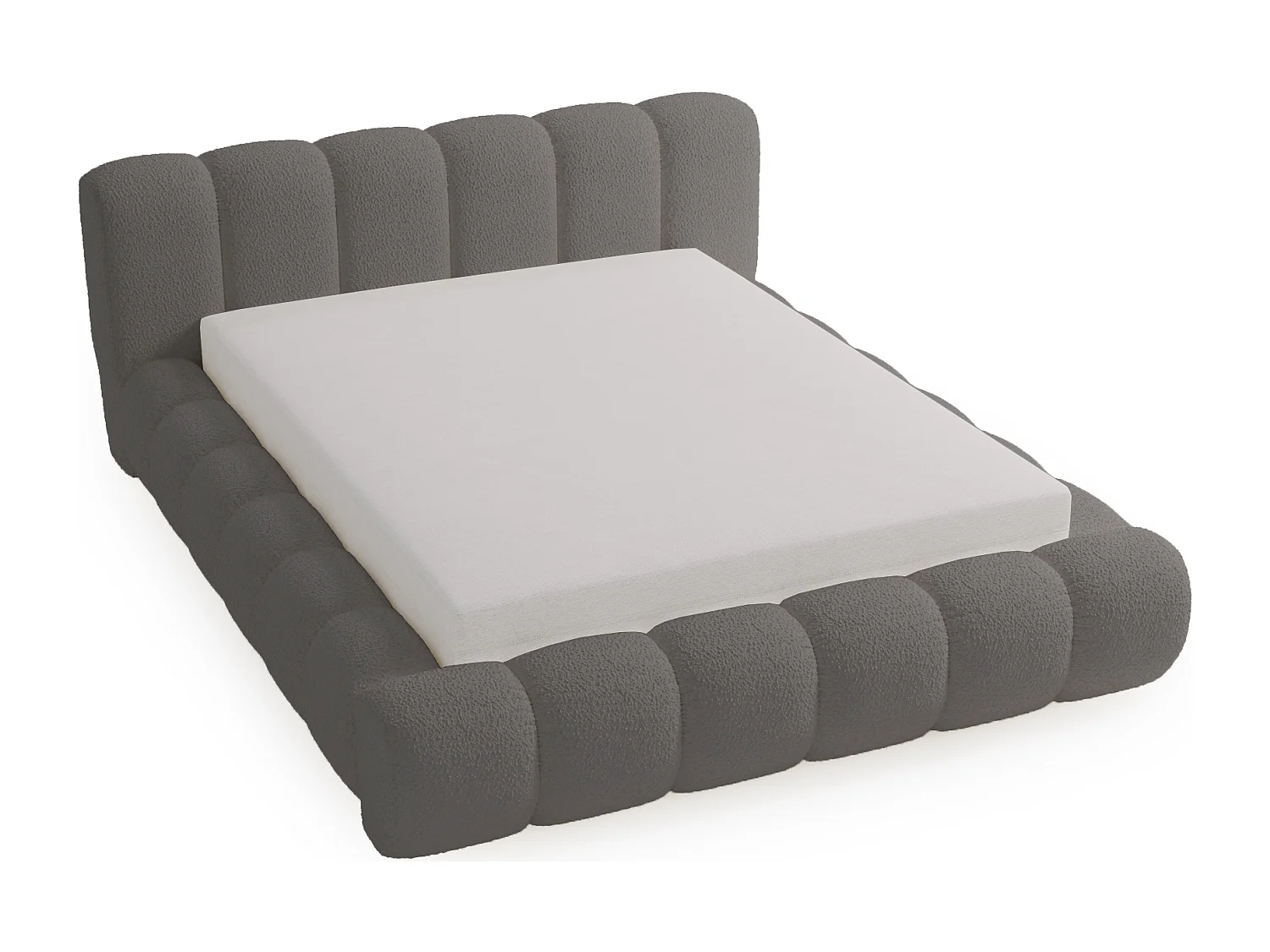 Emporius Cloud Lit rembourré 180x200 - Lit coffre avec rangement et sommier à lattes - Lit double 180x200 cm, tissu bouclé Gris foncé (Anthology 18)