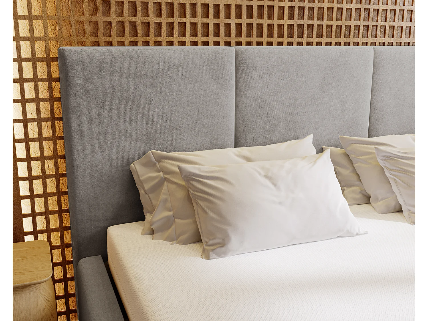 Emporius Tweepersoonsbed met opbergruimte 160x200 cm Lary - Gestoffeerd bed 160 x 200, fluweel Grijs (Magic Velvet 2217)