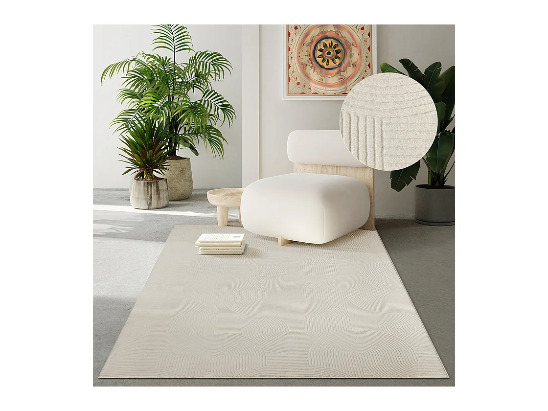 Tapis Rio salon antidérapant arc, Crème, 80 x 150 cm