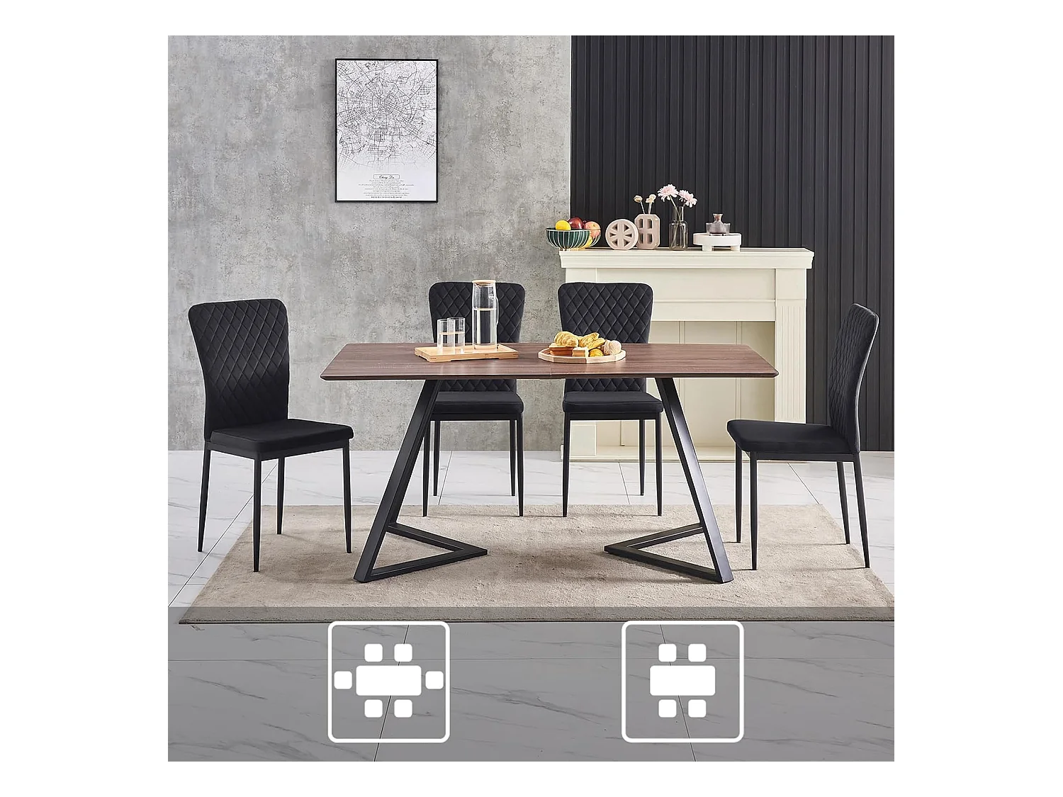 Lot de 4 Chaises Scandinaves en Velours Cadre en métal avec Dossier pour Salon, Cuisine, Salle à Manger (4, Noir)