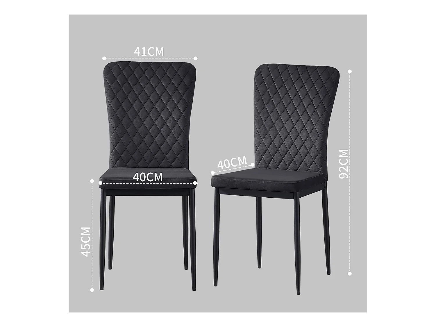 Lot de 4 Chaises Scandinaves en Velours Cadre en métal avec Dossier pour Salon, Cuisine, Salle à Manger (4, Noir)