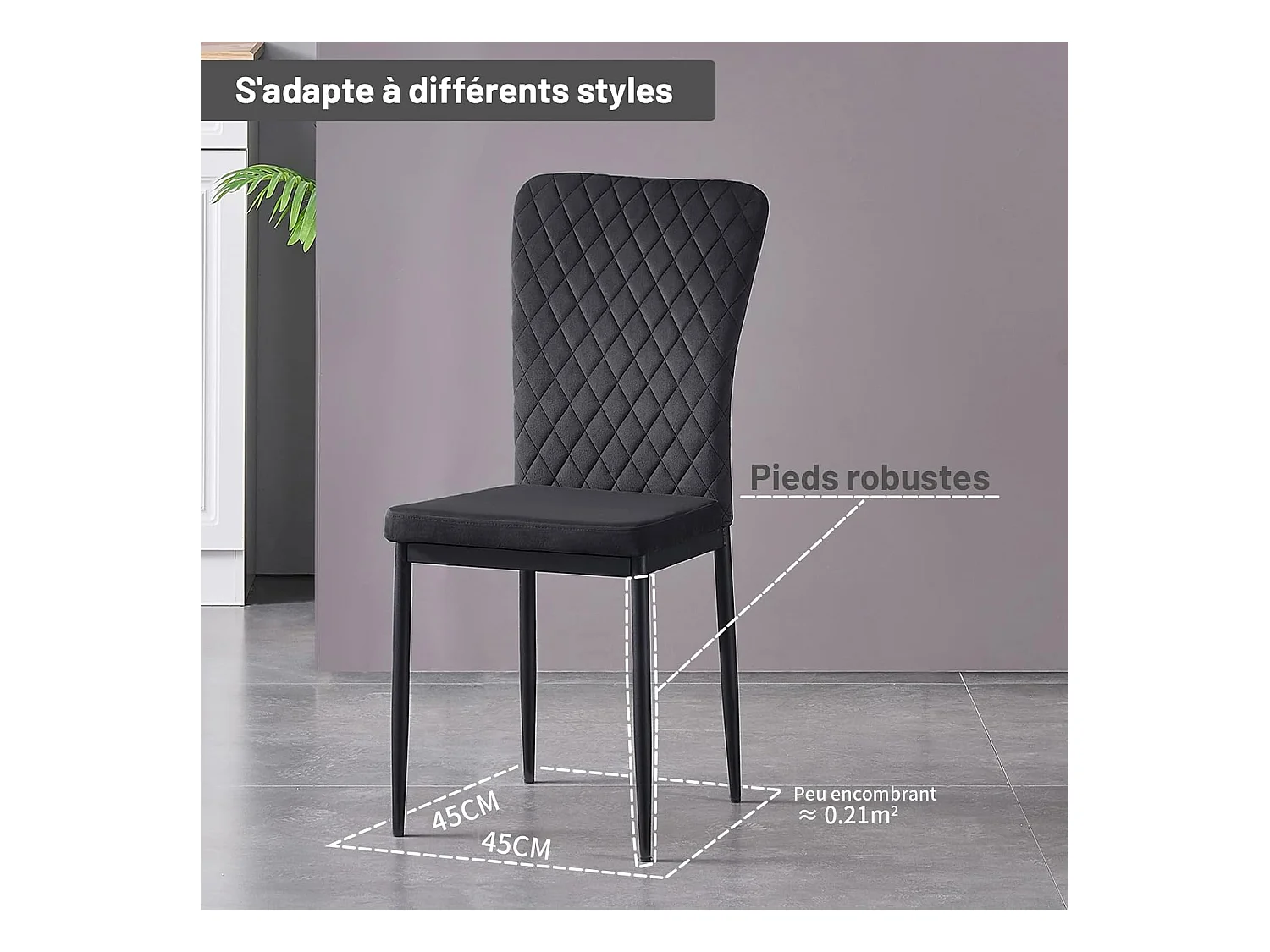 Lot de 4 Chaises Scandinaves en Velours Cadre en métal avec Dossier pour Salon, Cuisine, Salle à Manger (4, Noir)