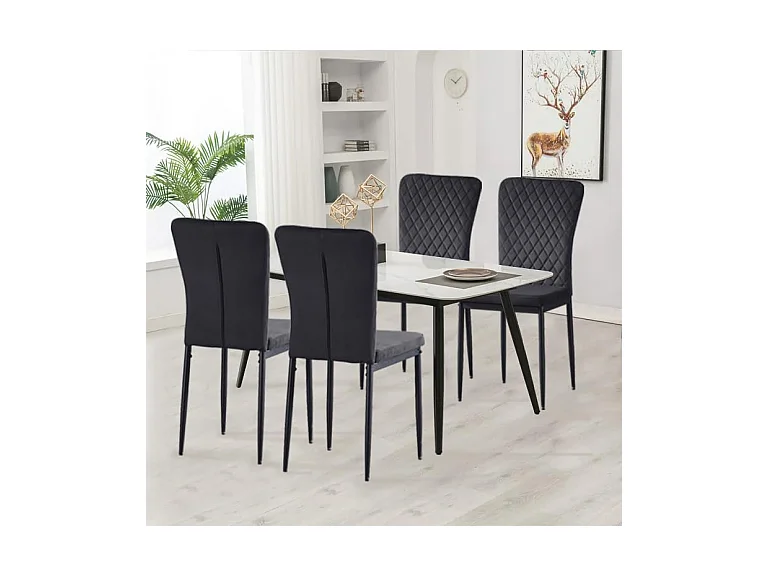 Lot de 4 Chaises Scandinaves en Velours Cadre en métal avec Dossier pour Salon, Cuisine, Salle à Manger (4, Noir)