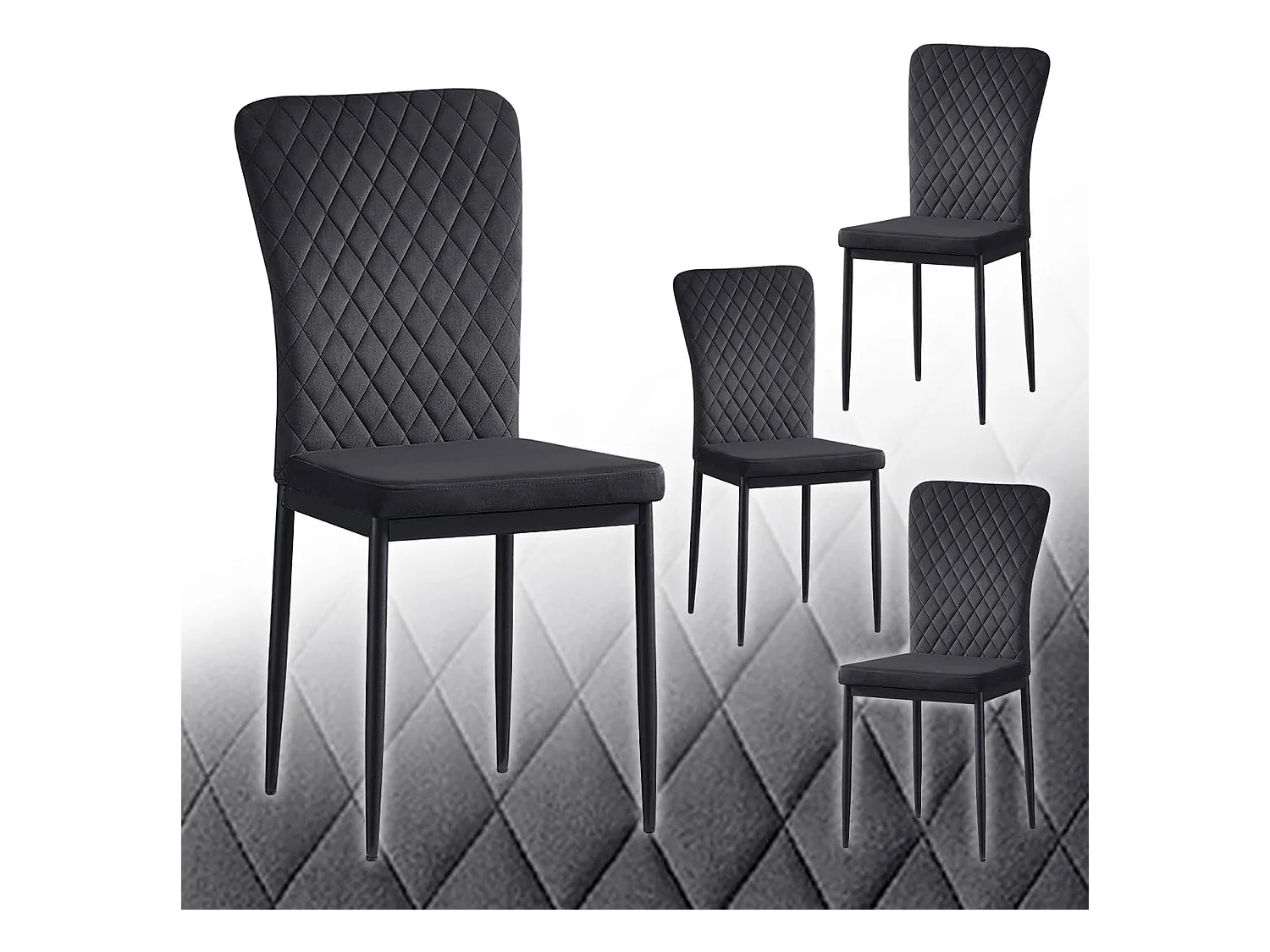Lot de 4 Chaises Scandinaves en Velours Cadre en métal avec Dossier pour Salon, Cuisine, Salle à Manger (4, Noir)