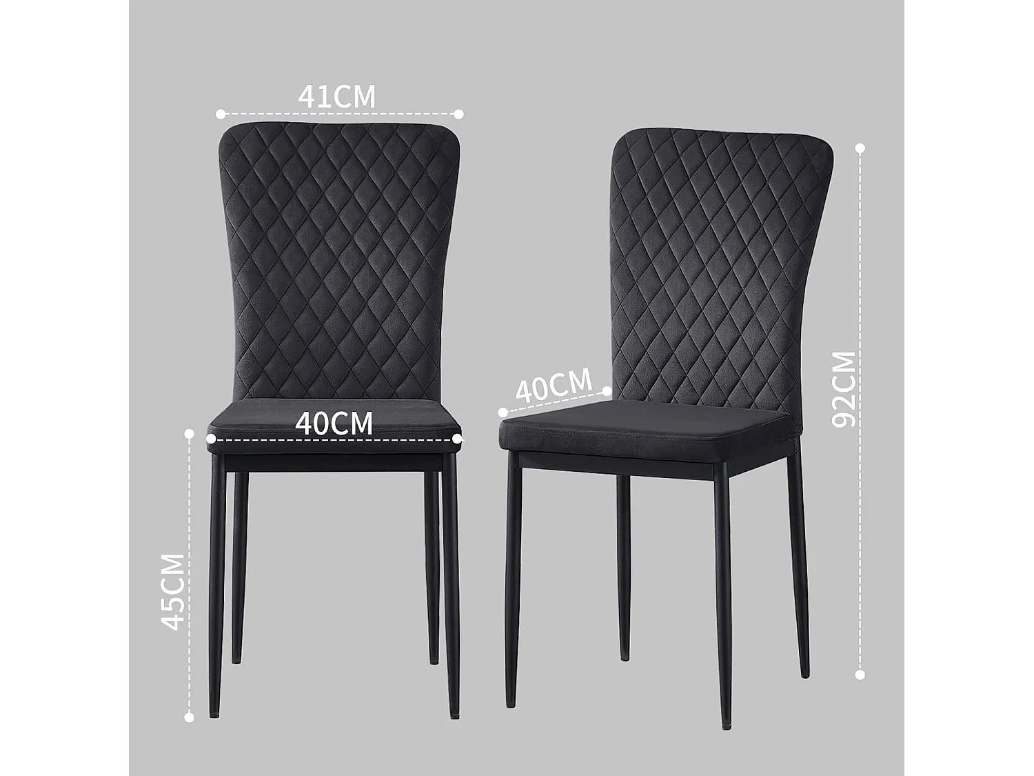 Lot de 4 Chaises Scandinaves en Velours Cadre en métal avec Dossier pour Salon, Cuisine, Salle à Manger (4, Noir)