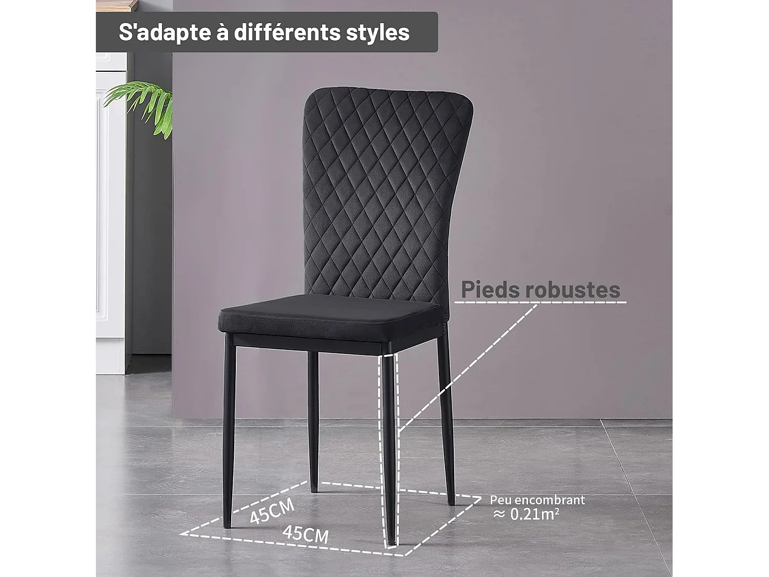 Lot de 4 Chaises Scandinaves en Velours Cadre en métal avec Dossier pour Salon, Cuisine, Salle à Manger (4, Noir)