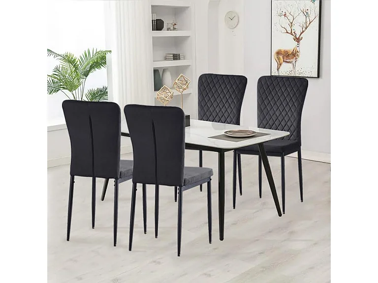 Lot de 4 Chaises Scandinaves en Velours Cadre en métal avec Dossier pour Salon, Cuisine, Salle à Manger (4, Noir)