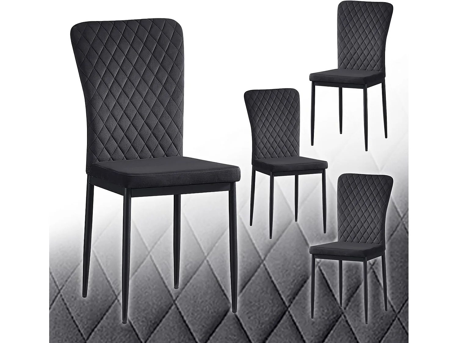 Lot de 4 Chaises Scandinaves en Velours Cadre en métal avec Dossier pour Salon, Cuisine, Salle à Manger (4, Noir)