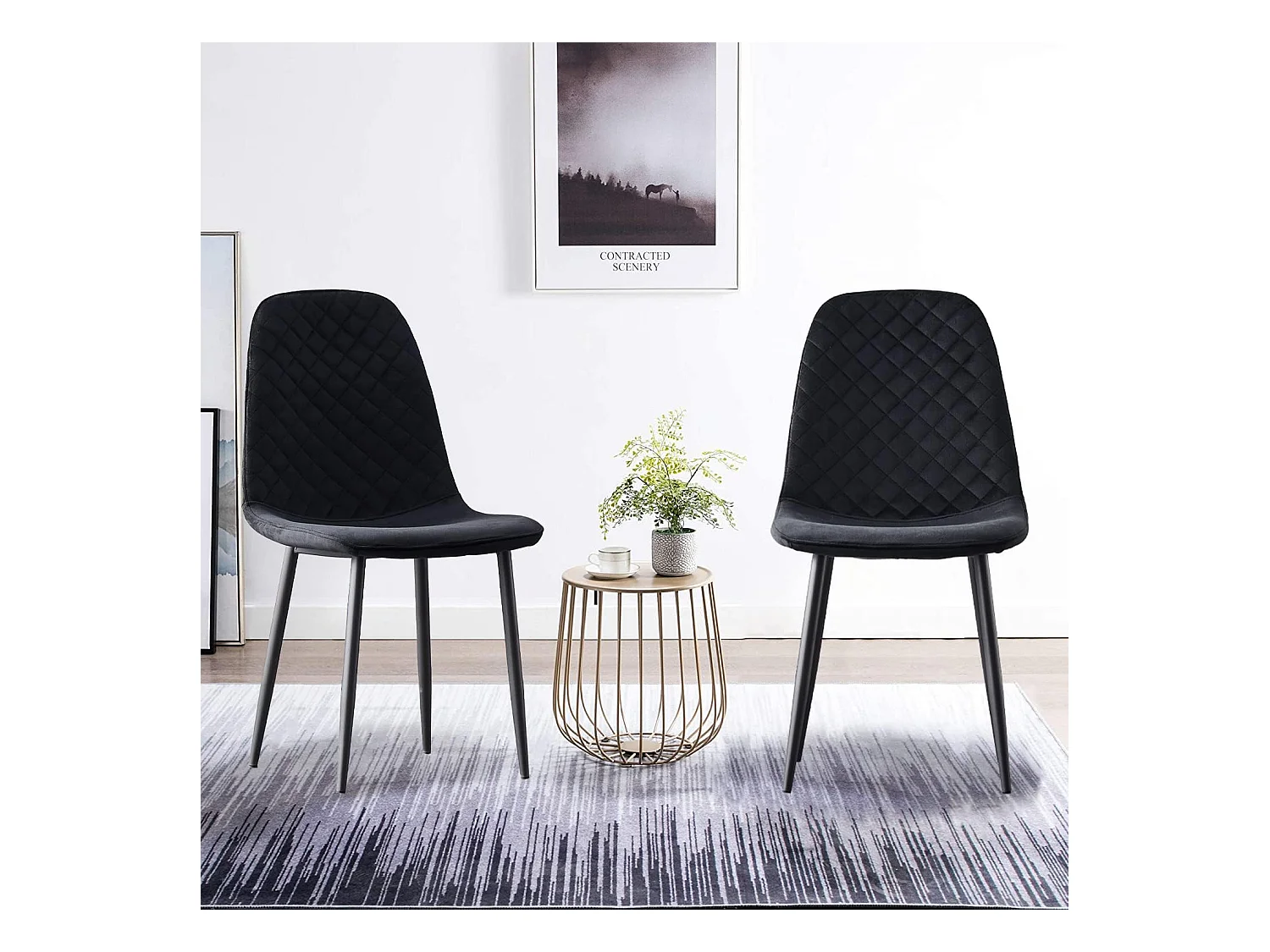 Lot de 2 Chaises Noires Scandinaves, Chaises de Salle à Manger avec Dossier, Siège en Velours, Pieds en Métal pour Salon,Salle de Cuisine (2, Noir Velours)