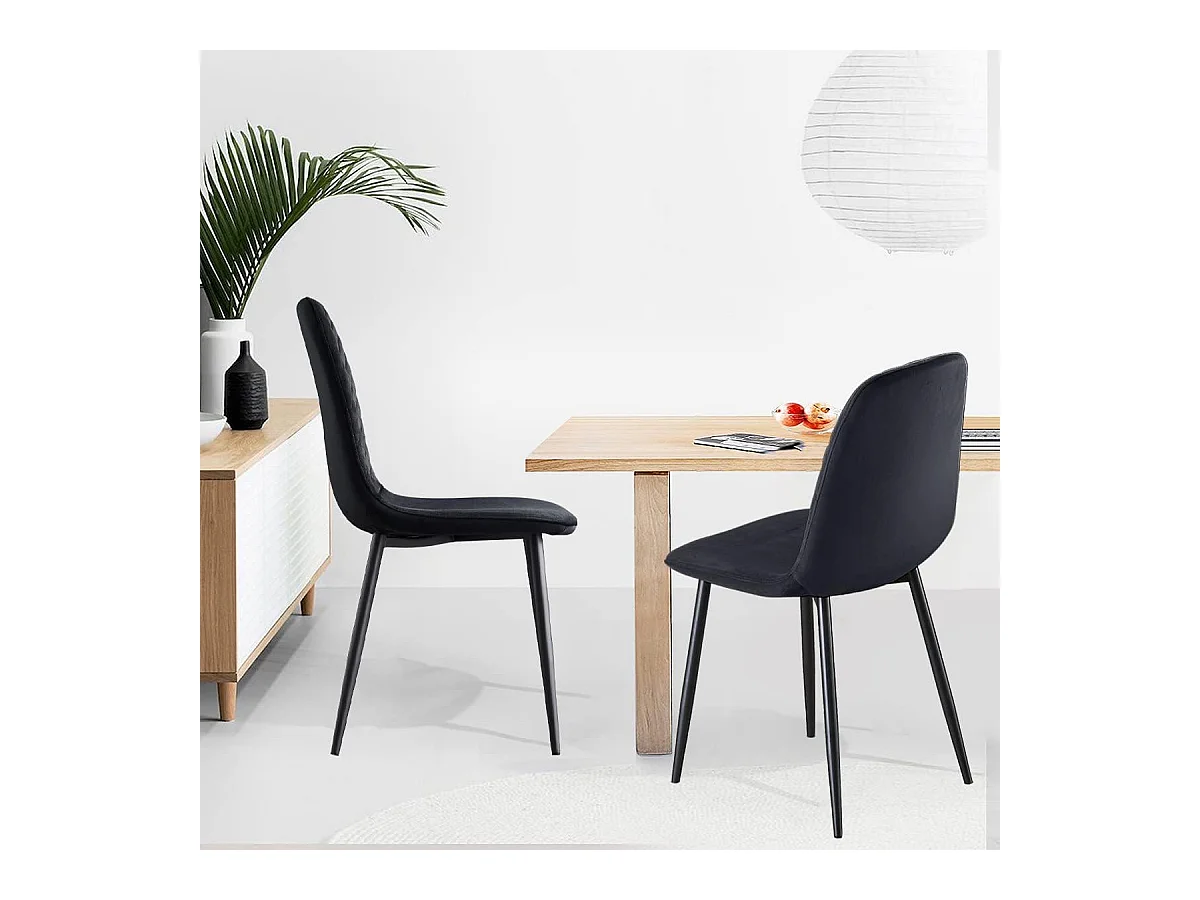 Lot de 2 Chaises Noires Scandinaves, Chaises de Salle à Manger avec Dossier, Siège en Velours, Pieds en Métal pour Salon,Salle de Cuisine (2, Noir Velours)