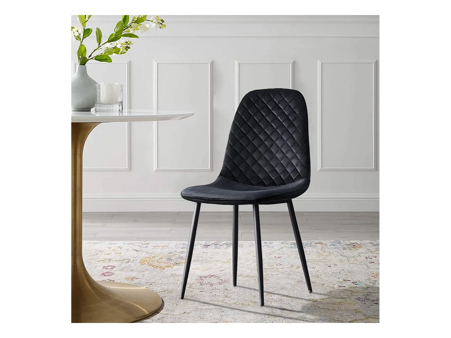 Lot de 2 Chaises Noires Scandinaves, Chaises de Salle à Manger avec Dossier, Siège en Velours, Pieds en Métal pour Salon,Salle de Cuisine (2, Noir Velours)