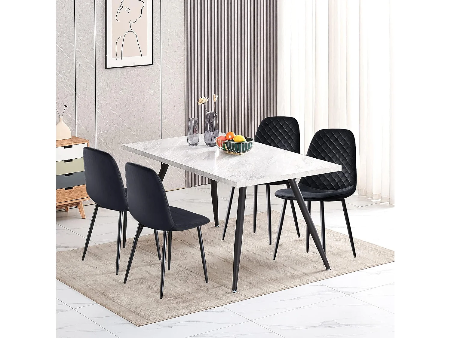 Lot de 2 Chaises Noires Scandinaves, Chaises de Salle à Manger avec Dossier, Siège en Velours, Pieds en Métal pour Salon,Salle de Cuisine (2, Noir Velours)