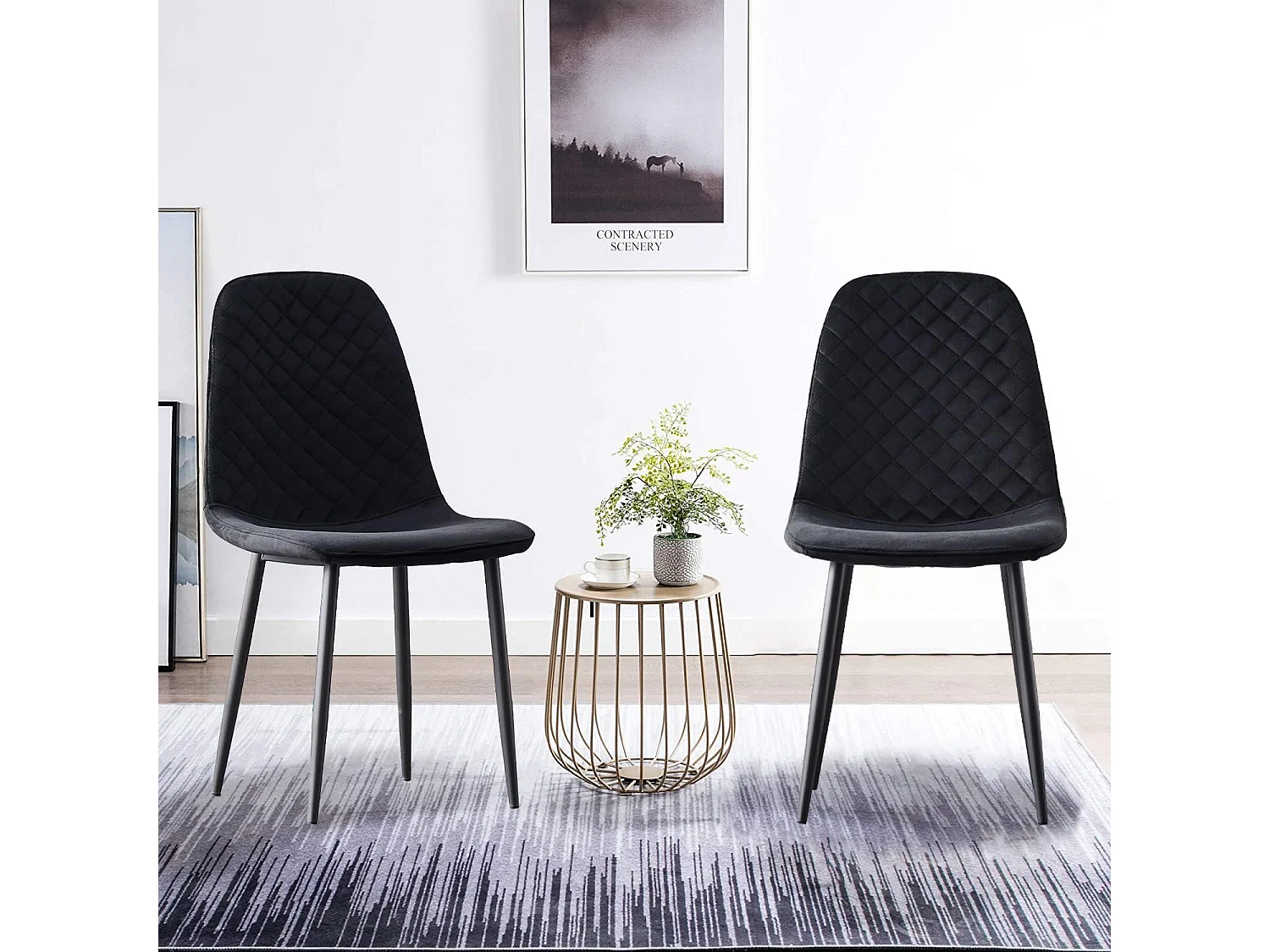 Lot de 2 Chaises Noires Scandinaves, Chaises de Salle à Manger avec Dossier, Siège en Velours, Pieds en Métal pour Salon,Salle de Cuisine (2, Noir Velours)