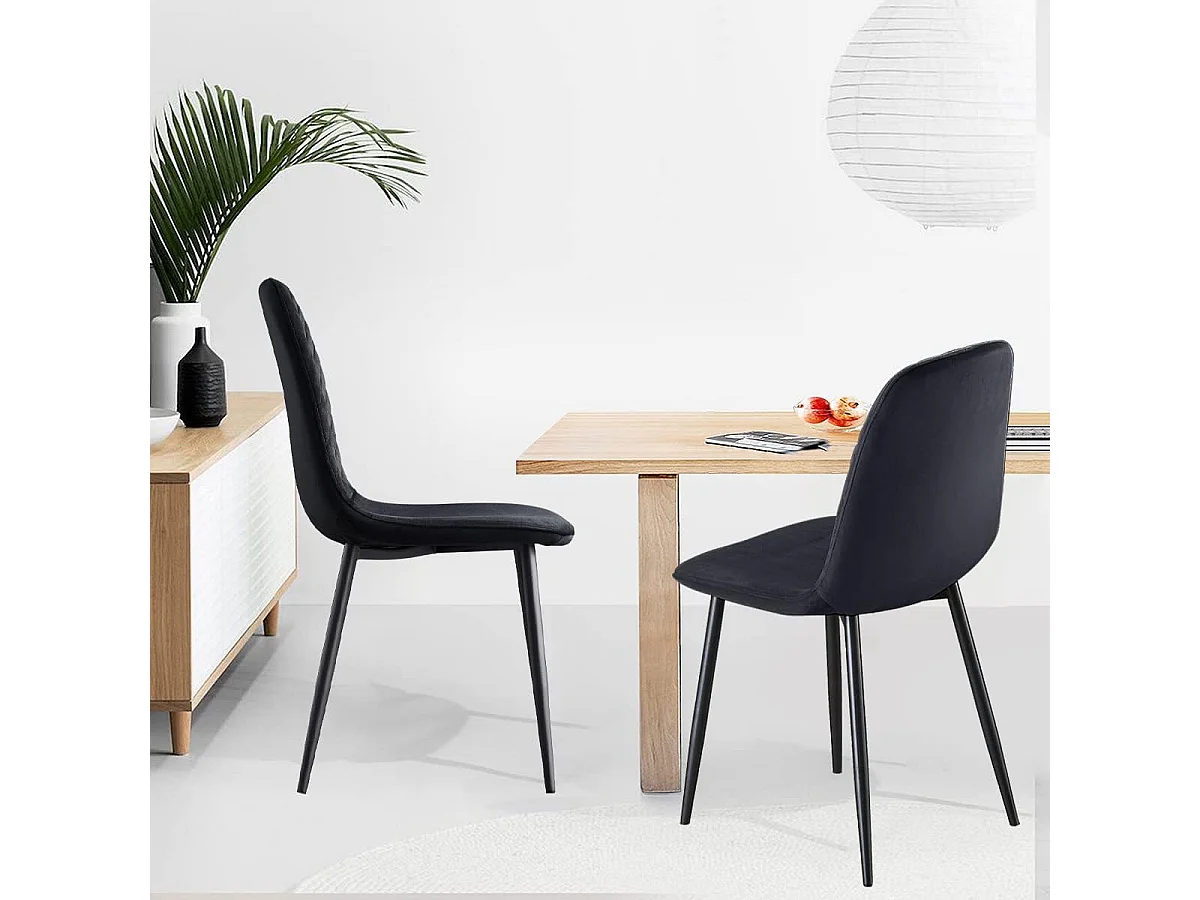 Lot de 2 Chaises Noires Scandinaves, Chaises de Salle à Manger avec Dossier, Siège en Velours, Pieds en Métal pour Salon,Salle de Cuisine (2, Noir Velours)