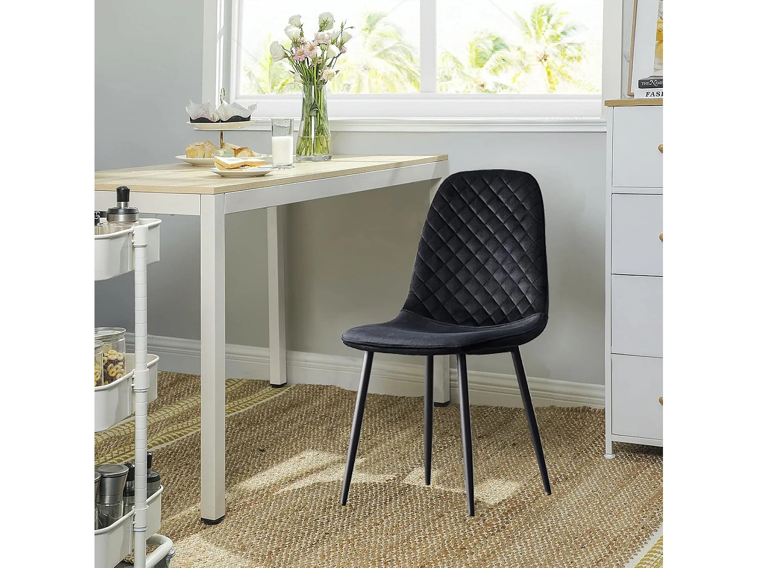 Lot de 2 Chaises Noires Scandinaves, Chaises de Salle à Manger avec Dossier, Siège en Velours, Pieds en Métal pour Salon,Salle de Cuisine (2, Noir Velours)