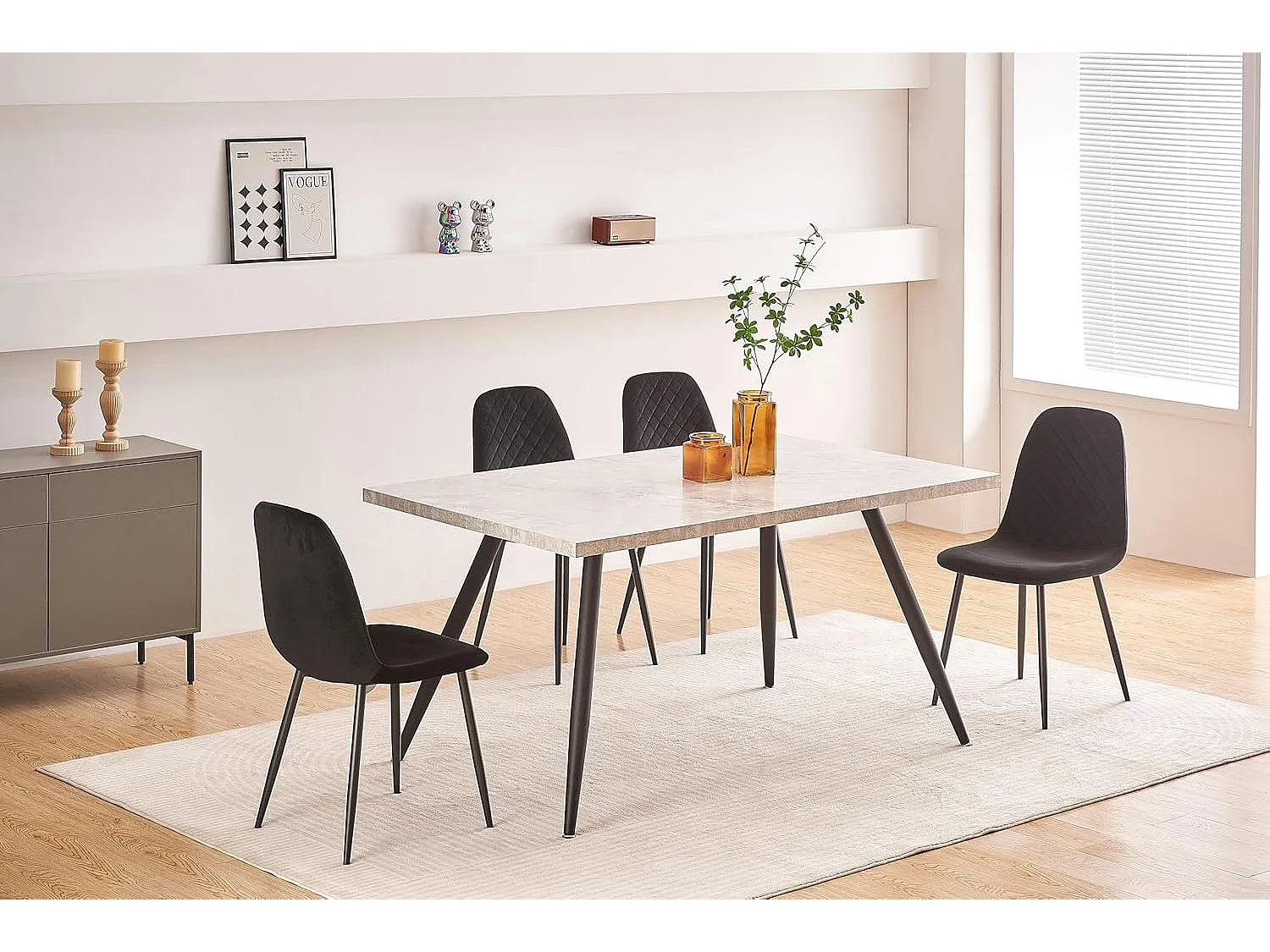 Lot de 2 Chaises Noires Scandinaves, Chaises de Salle à Manger avec Dossier, Siège en Velours, Pieds en Métal pour Salon,Salle de Cuisine (2, Noir Velours)
