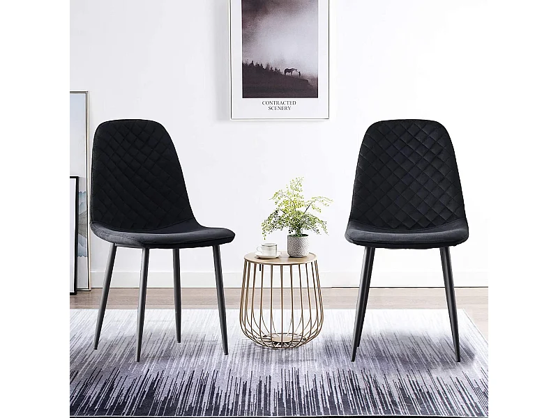 Lot de 2 Chaises Noires Scandinaves, Chaises de Salle à Manger avec Dossier, Siège en Velours, Pieds en Métal pour Salon,Salle de Cuisine (2, Noir Velours)