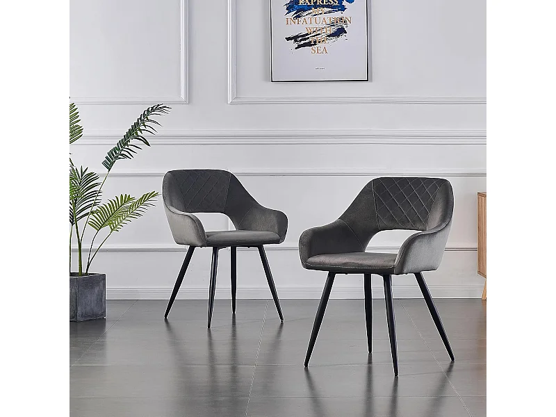 Lot de 2 Chaises en Velours Scandinaves avec Dossier et Accoudoirs Capitonnés, pour Bureau,Cuisine (2, Gris)
