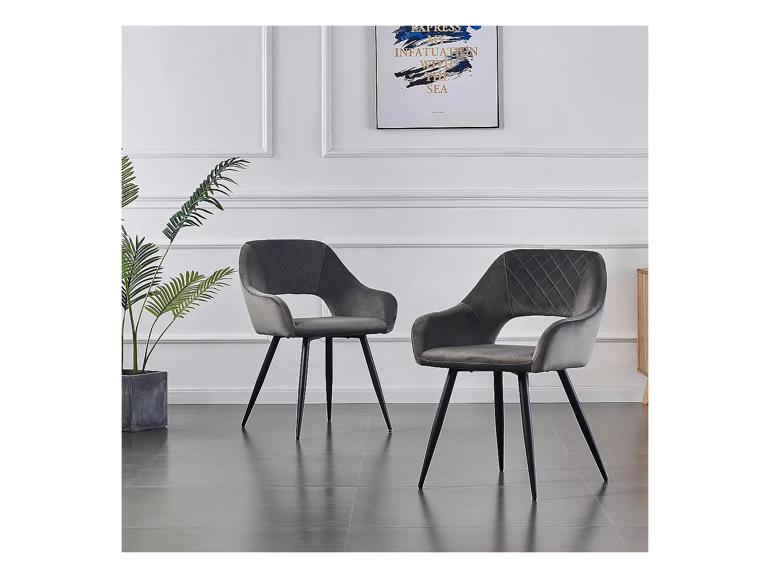 Lot de 2 Chaises en Velours Scandinaves avec Dossier et Accoudoirs Capitonnés, pour Bureau,Cuisine (2, Gris)