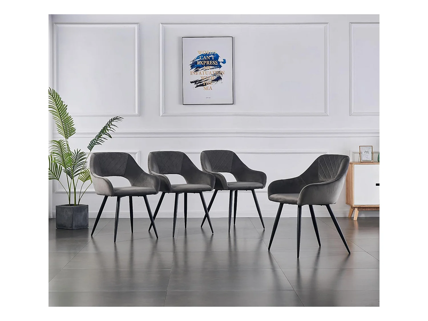 Lot de 2 Chaises en Velours Scandinaves avec Dossier et Accoudoirs Capitonnés, pour Bureau,Cuisine (2, Gris)