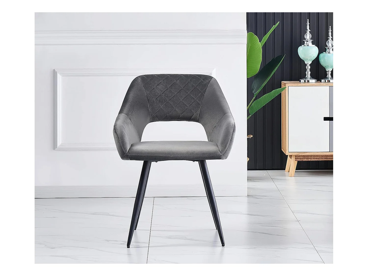 Lot de 2 Chaises en Velours Scandinaves avec Dossier et Accoudoirs Capitonnés, pour Bureau,Cuisine (2, Gris)