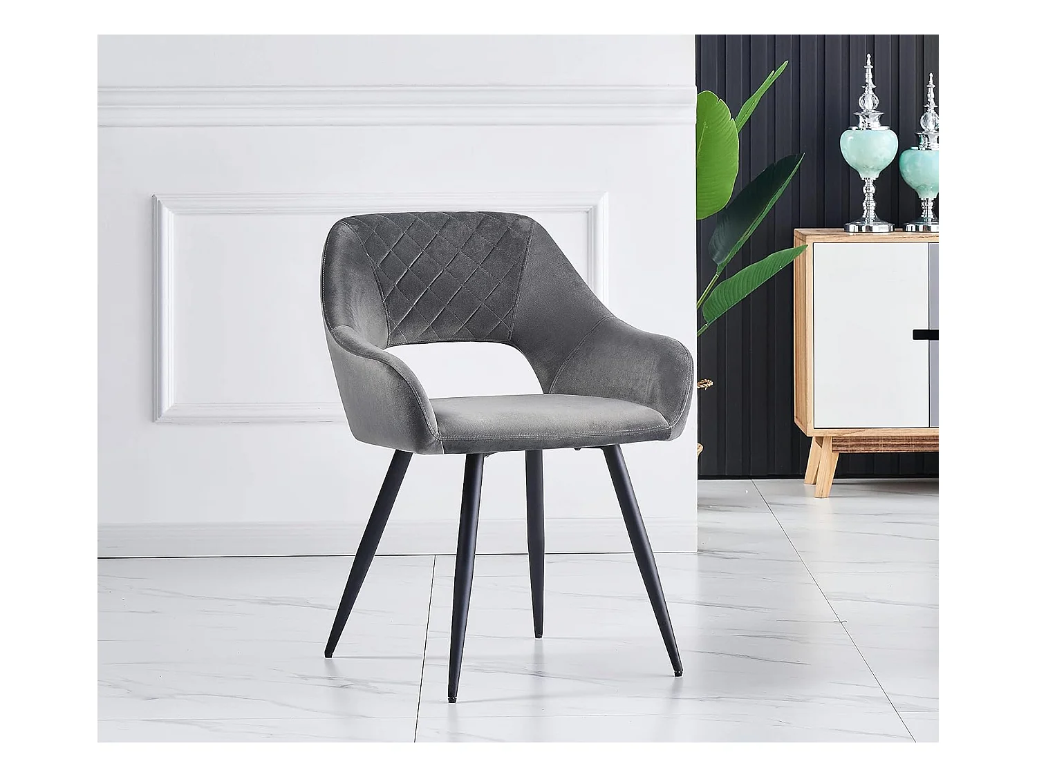 Lot de 2 Chaises en Velours Scandinaves avec Dossier et Accoudoirs Capitonnés, pour Bureau,Cuisine (2, Gris)