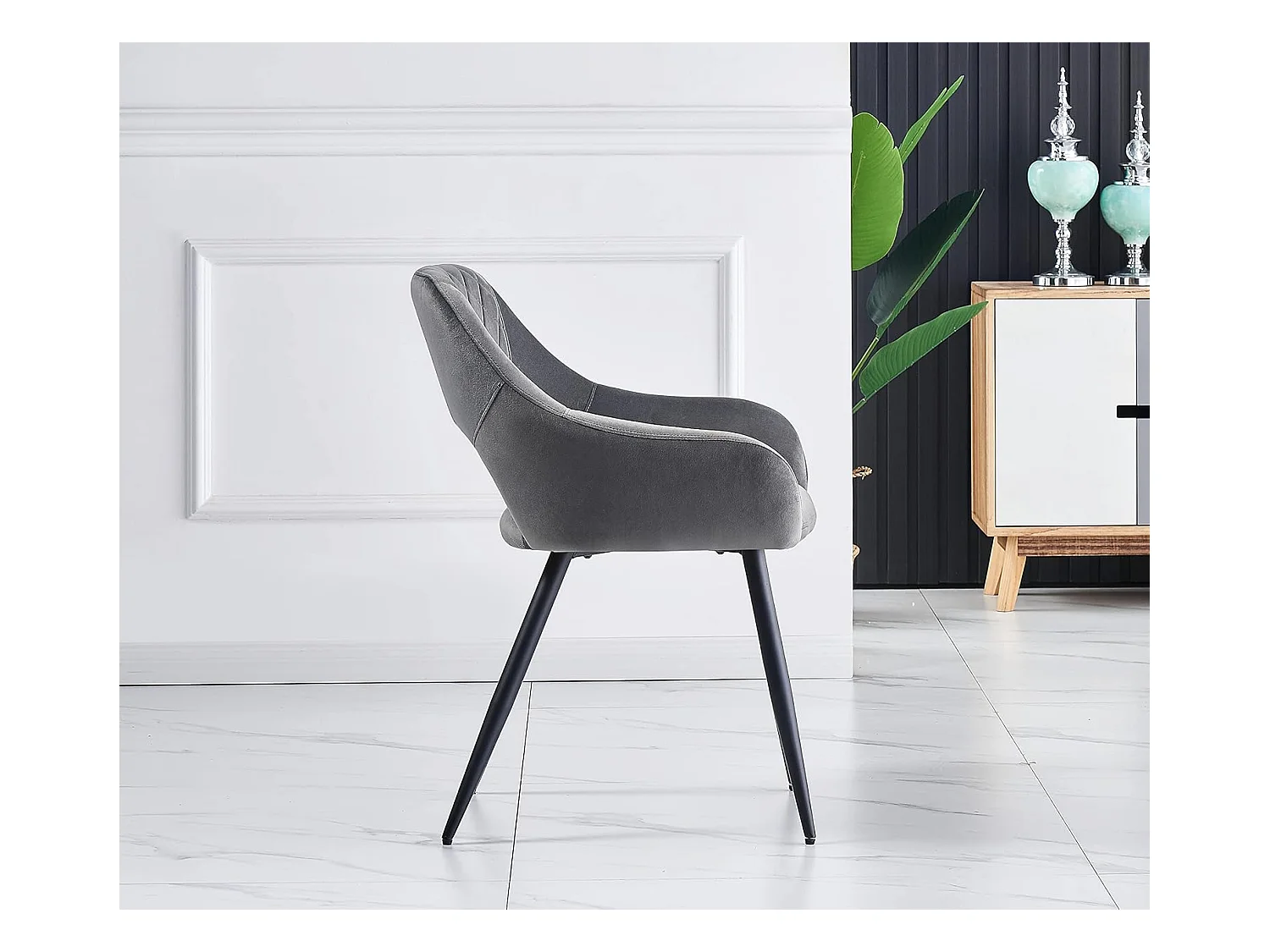 Lot de 2 Chaises en Velours Scandinaves avec Dossier et Accoudoirs Capitonnés, pour Bureau,Cuisine (2, Gris)