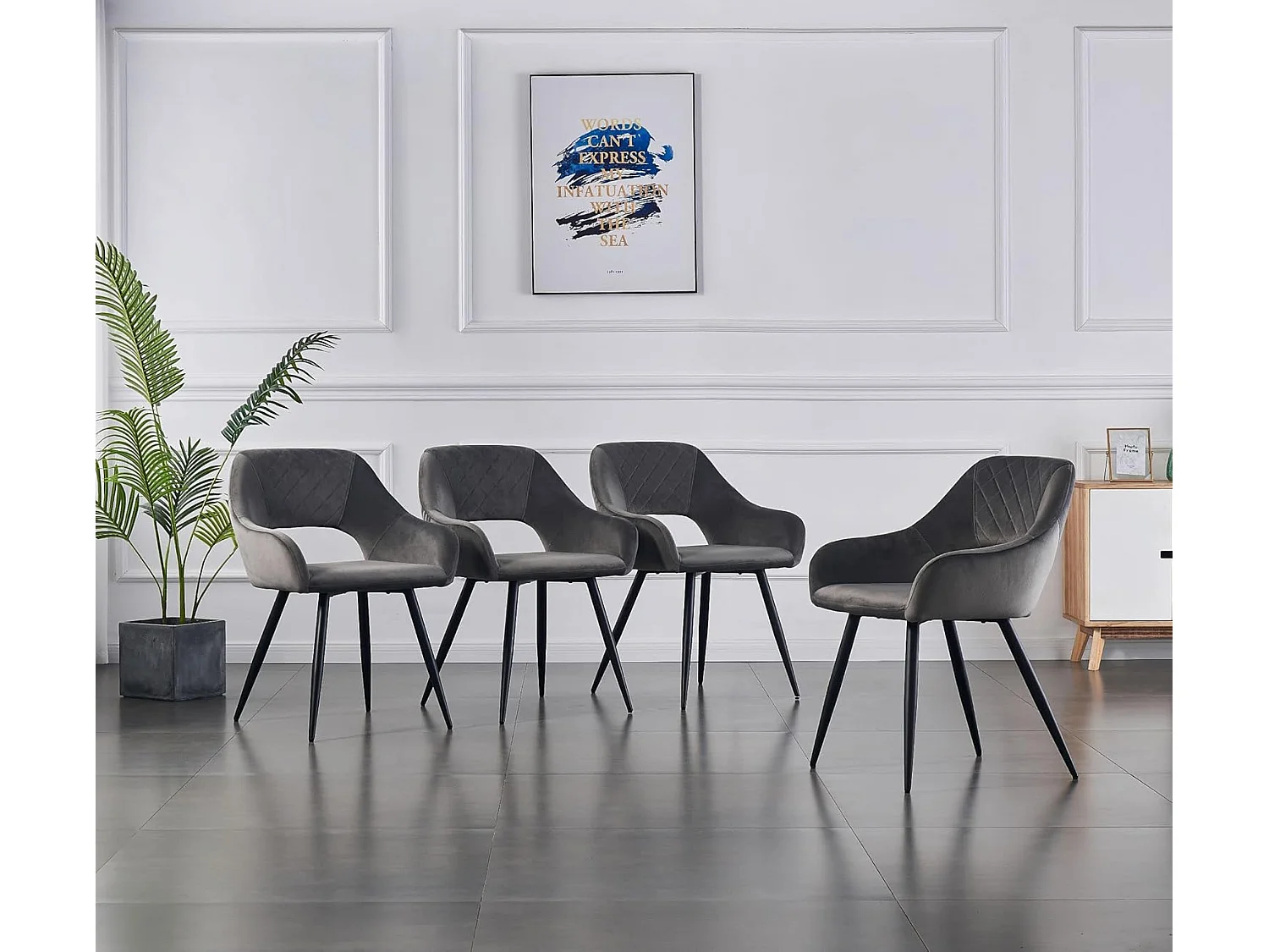 Lot de 2 Chaises en Velours Scandinaves avec Dossier et Accoudoirs Capitonnés, pour Bureau,Cuisine (2, Gris)