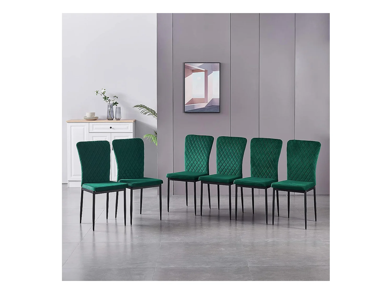 Lot de 6 Chaises Scandinaves en Velours Cadre en métal avec Dossier pour Salon, Cuisine, Salle à Manger (6, Vert)