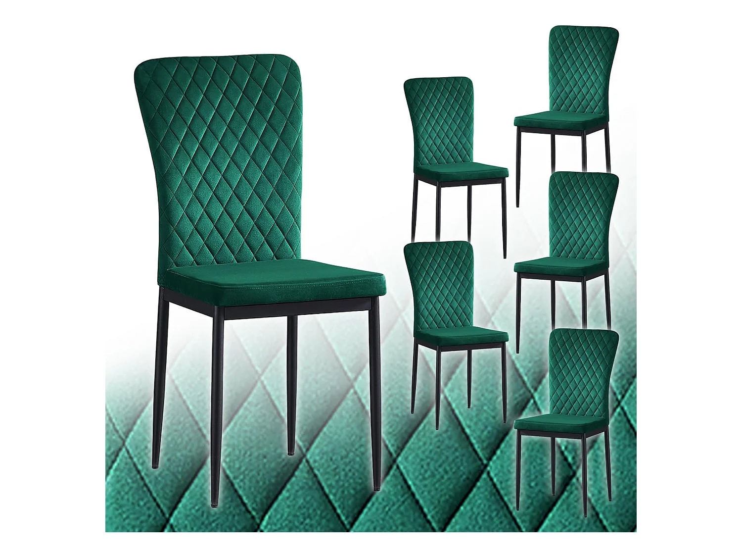 Lot de 6 Chaises Scandinaves en Velours Cadre en métal avec Dossier pour Salon, Cuisine, Salle à Manger (6, Vert)