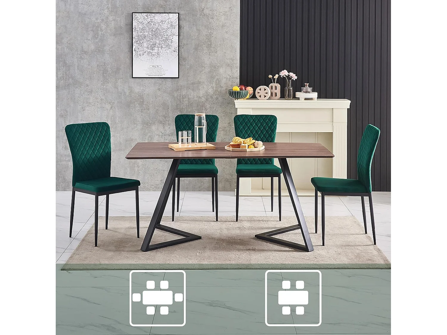Lot de 6 Chaises Scandinaves en Velours Cadre en métal avec Dossier pour Salon, Cuisine, Salle à Manger (6, Vert)