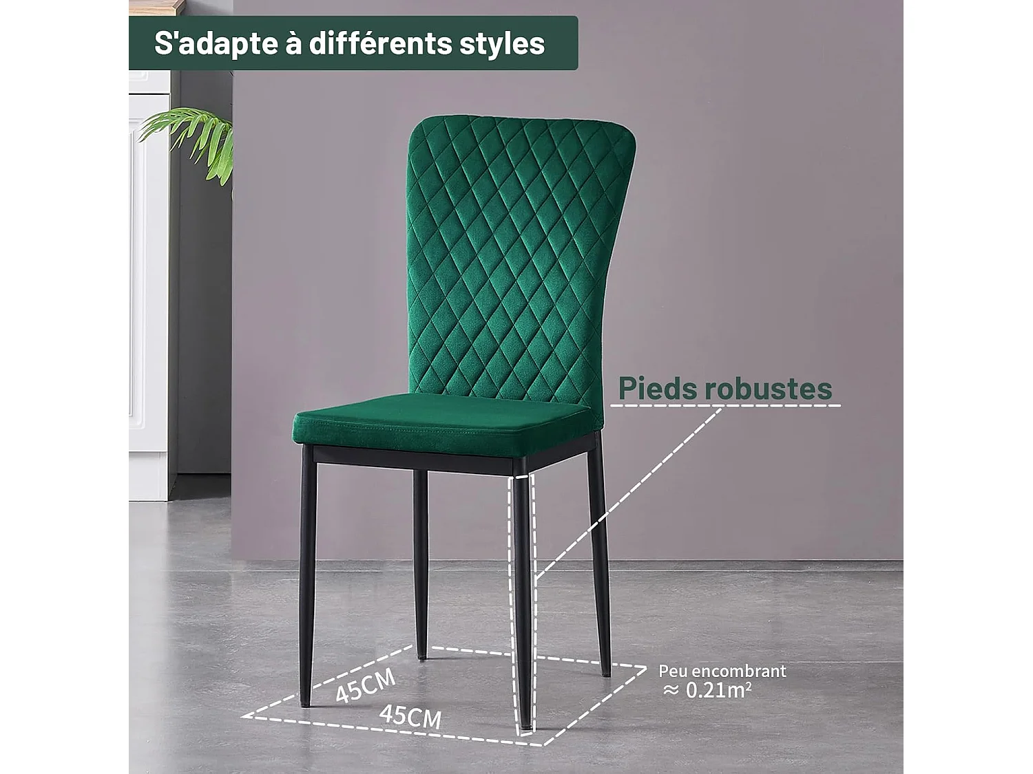 Lot de 6 Chaises Scandinaves en Velours Cadre en métal avec Dossier pour Salon, Cuisine, Salle à Manger (6, Vert)