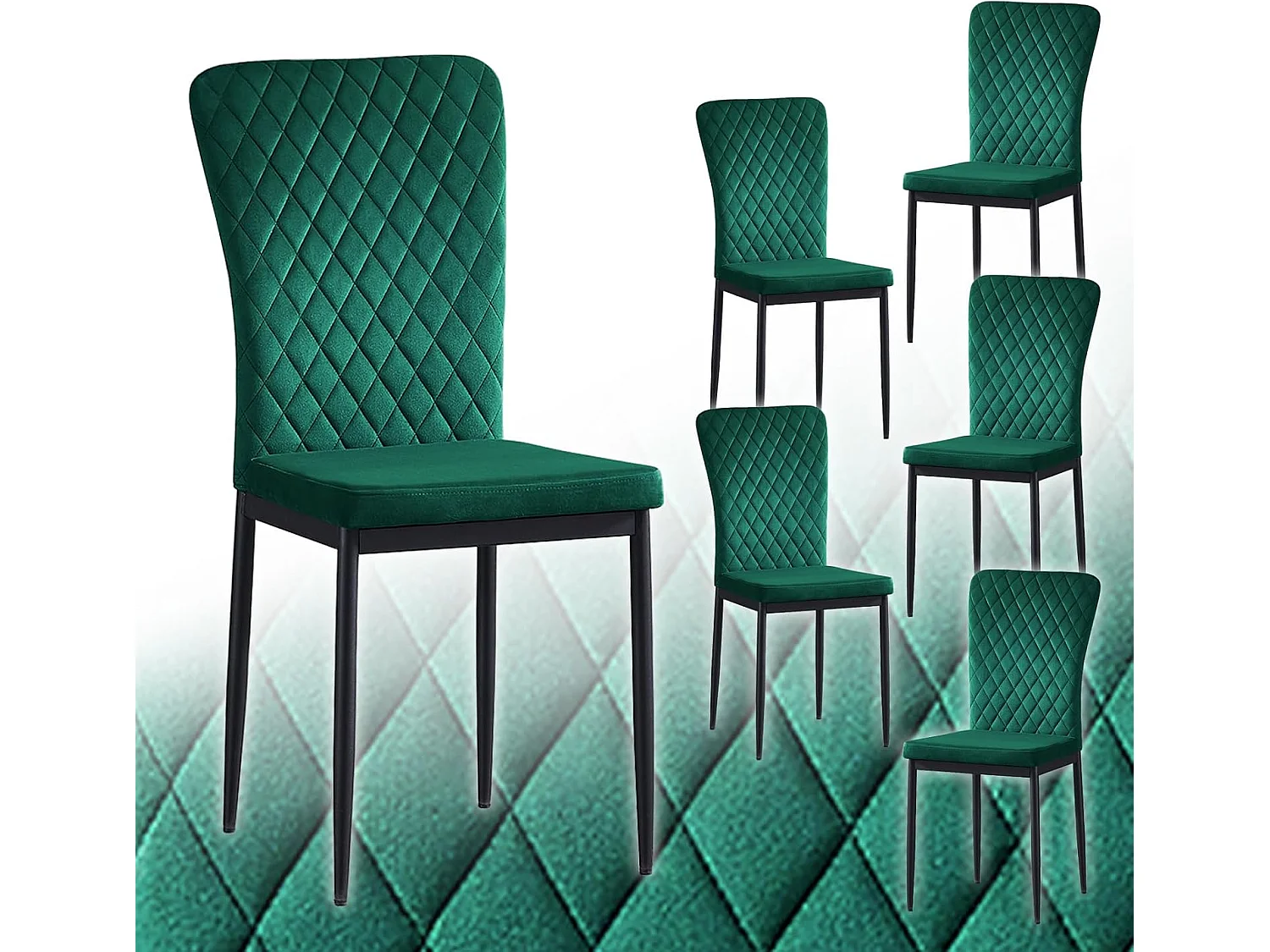 Lot de 6 Chaises Scandinaves en Velours Cadre en métal avec Dossier pour Salon, Cuisine, Salle à Manger (6, Vert)