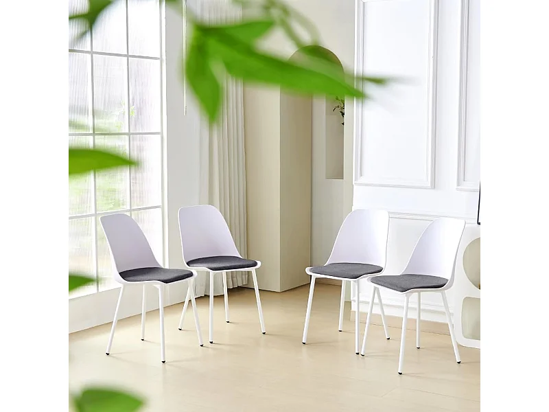 Lot de 4 Chaises de Cuisine Scandinaves en Plastique avec Revêtement en Velours Gris pour la Salle à Manger et le Salon